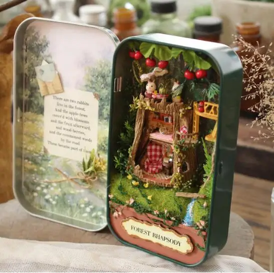 Лесная Рапсодия железный ящик DIY Кукольный дом Миниатюрный Кукольный домик 3D Tree House