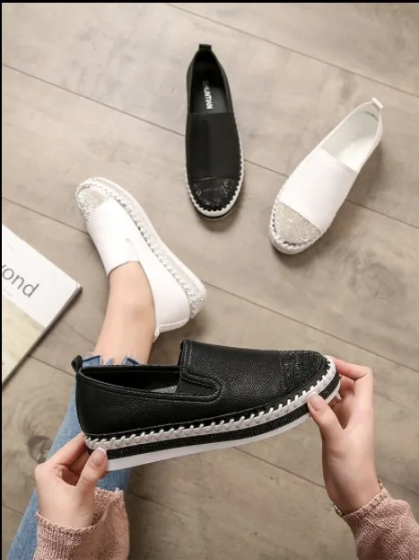 

2019 Famous brand European patchwork Espadrilles Shoes Woman genuine leather creepers flats ladies loafers white leather loafers