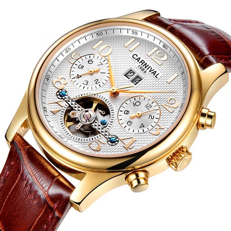 

New 2017 Men Full-automatic Mechanical Watch Tourbillon Week,Calendar,Months Luxury Men Wrist Watch Zegarki Meskie relogios uhr
