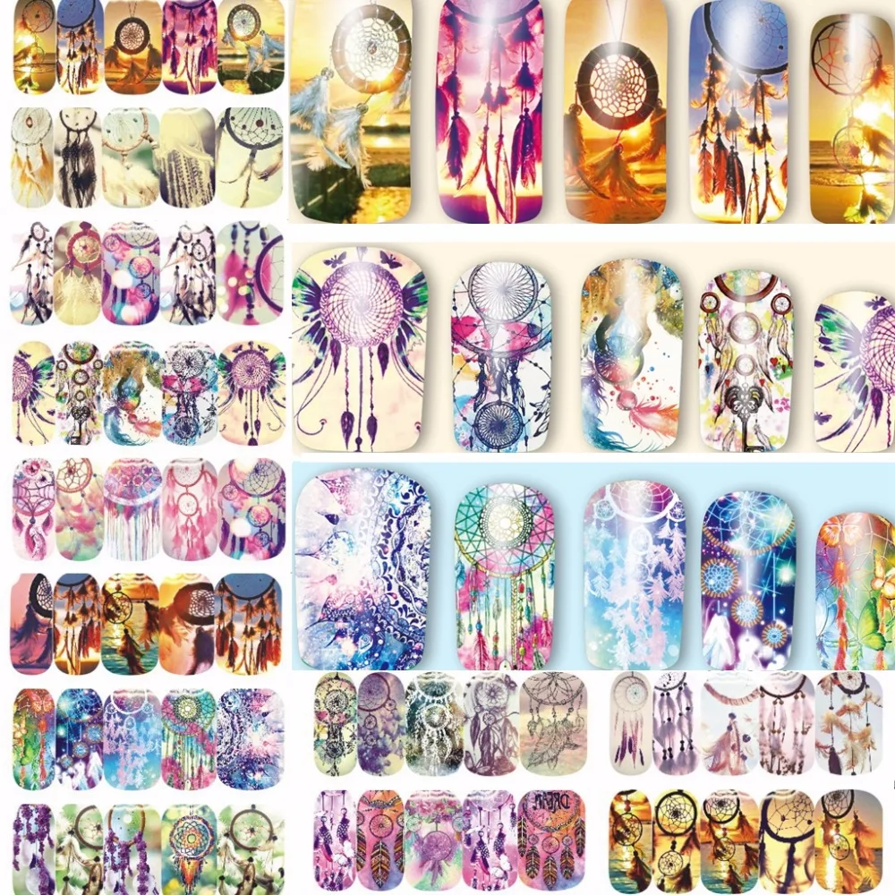 

12 sheets mixed designs dreamcatcher full Water Transfer Stickers Nail Art decals Sticker DIY Nails Accessories manicure tools
