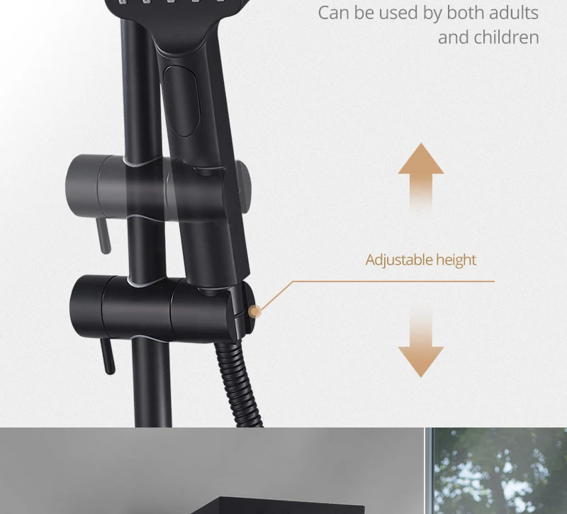 22Waterfall Rain Shower Sets Faucet Rotating Water Shower 4 Function Spa Waterfall Massage Bathroom Fixture Black Shower Set (19)