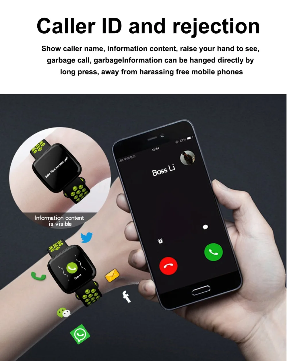 Torntisc F15 Heart Rate Smart band IP67 waterproof Blood pressure oxygen monitor Fitness Bracelet Double color strap smart watch for men women (14)