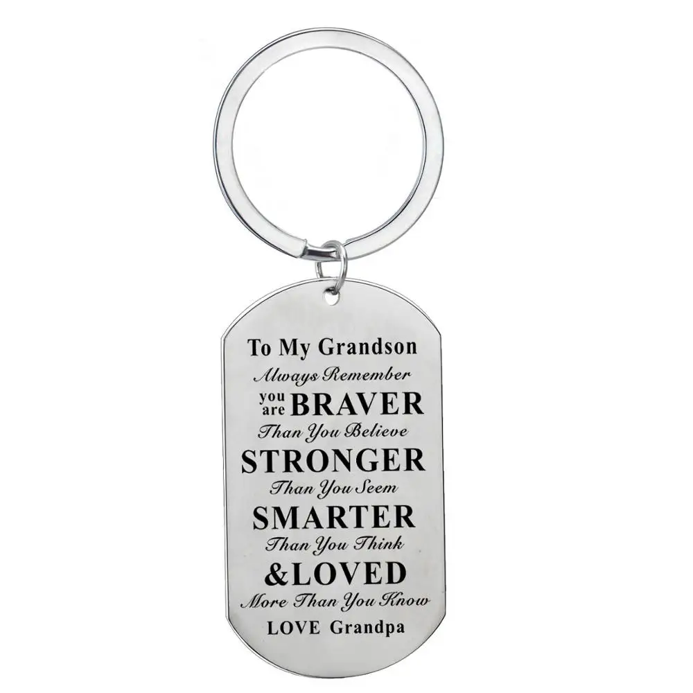 Семейный детский брелок для ключей, подарочный для дочки и дочки, дочки и дочки, вдохновляющий брелок для ключей из нержавеющей стали - Цвет: Grandson Grandpa