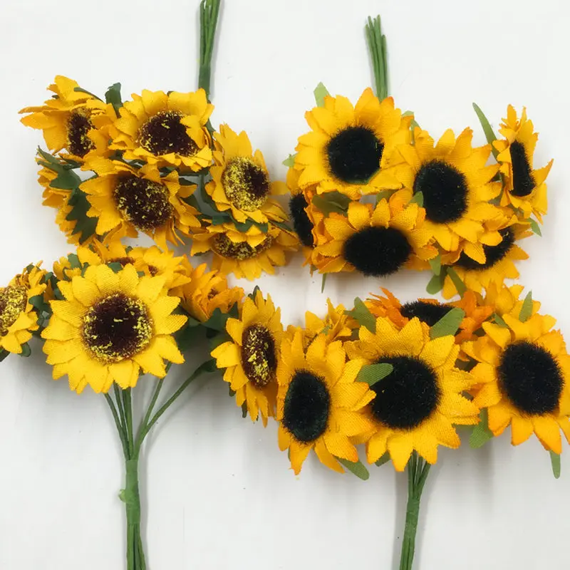 

HINDJEF 6PCS / 4 cm artificial silk sunflower chrysanthemum flowers wedding decoration DIY wreath wreath artificial flowers