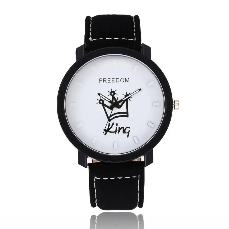 King Black white Новинка, часы для пары, королевские и королевские кожаные кварцевые часы для мужчин, женские модные спортивные часы, мужские часы, женские часы, подарки - Цвет: King Black white