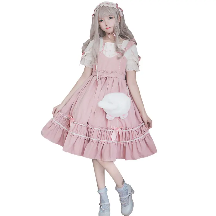 Лолита op короткий рукав поддельные два платья и платья японский Лолита девушка мягкая девушка - Цвет: image  color