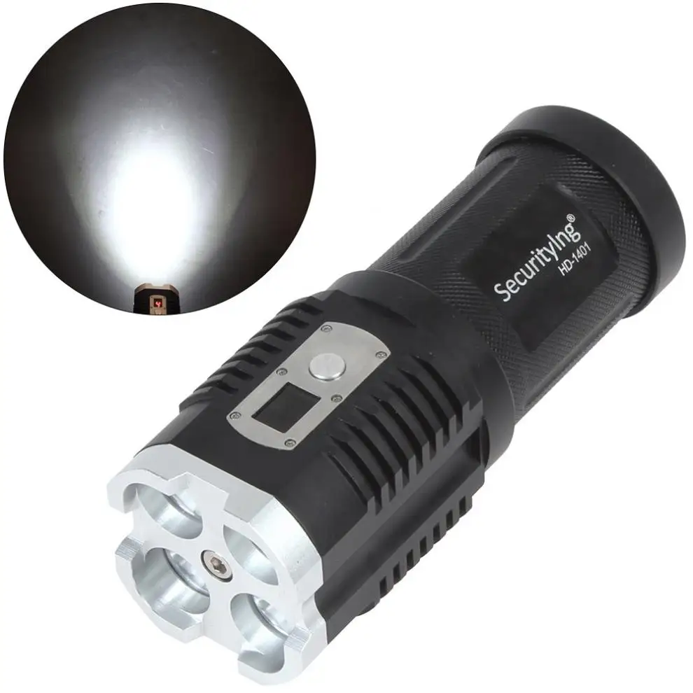 

LED Flashlight Super Torch HD-1401 Waterproof 2800 Lumen 4 x XM-L2 U2-1A LED Power Mode Digital Display Torch for Camping Hiking