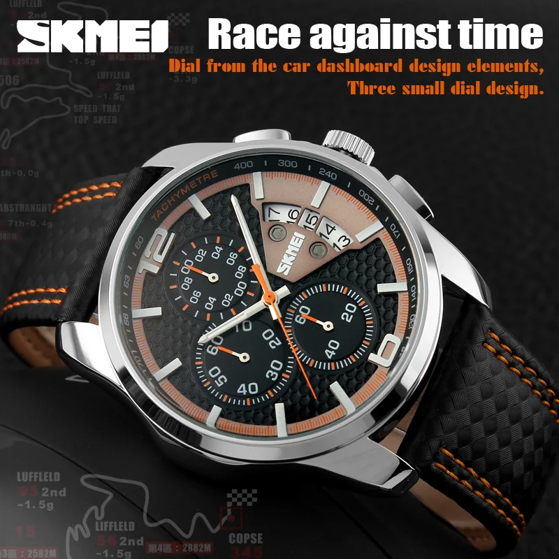 SKMEI Men Chronograph Watch Men's Quartz Watch Man Sports Watches Genuine Leather Strap Waterproof Clock Date Male Wrist Watch