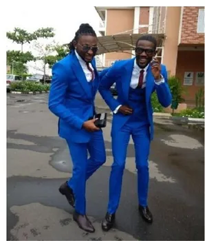 

High Quality Royal Blue Mens Formal Suits Tuxedos Suits Peak Lapel Custom Made Best Men Grooms 3 Pieces(Jacket+Pants+Vest)