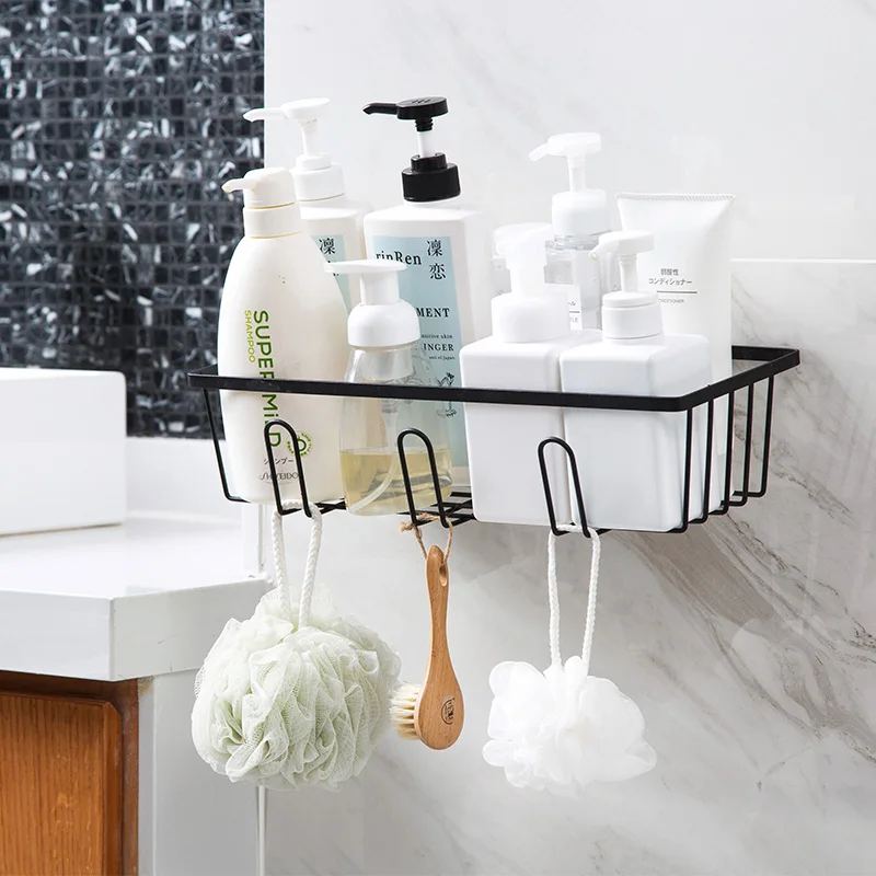  MeyJig Bathroom Organizer Kitchen Tools Hooks Shower Shelf Wall Mounted Drain Storage Basket Rack S