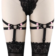 Спайк сердце панк подвязки мягкий черный упругие бедра чулок Связывание пояс Пастель Гот женские ноги кольцо проводов белье