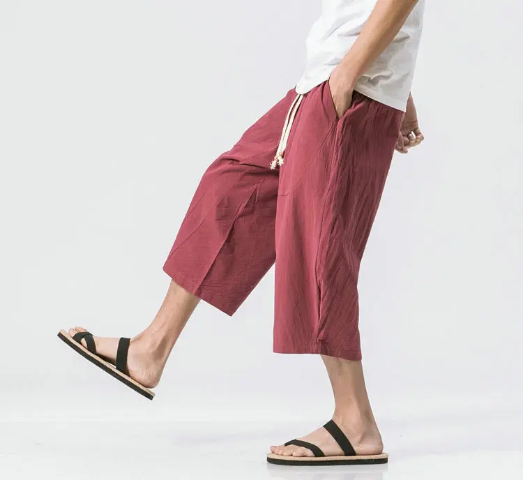 2022 Man Cotton Linen Wild Leg Pants Casual Loose Calf-Length Pants Man Bloomers Summer Baggy Male Traditional Pants Trousers linen harem pants Harem Pants