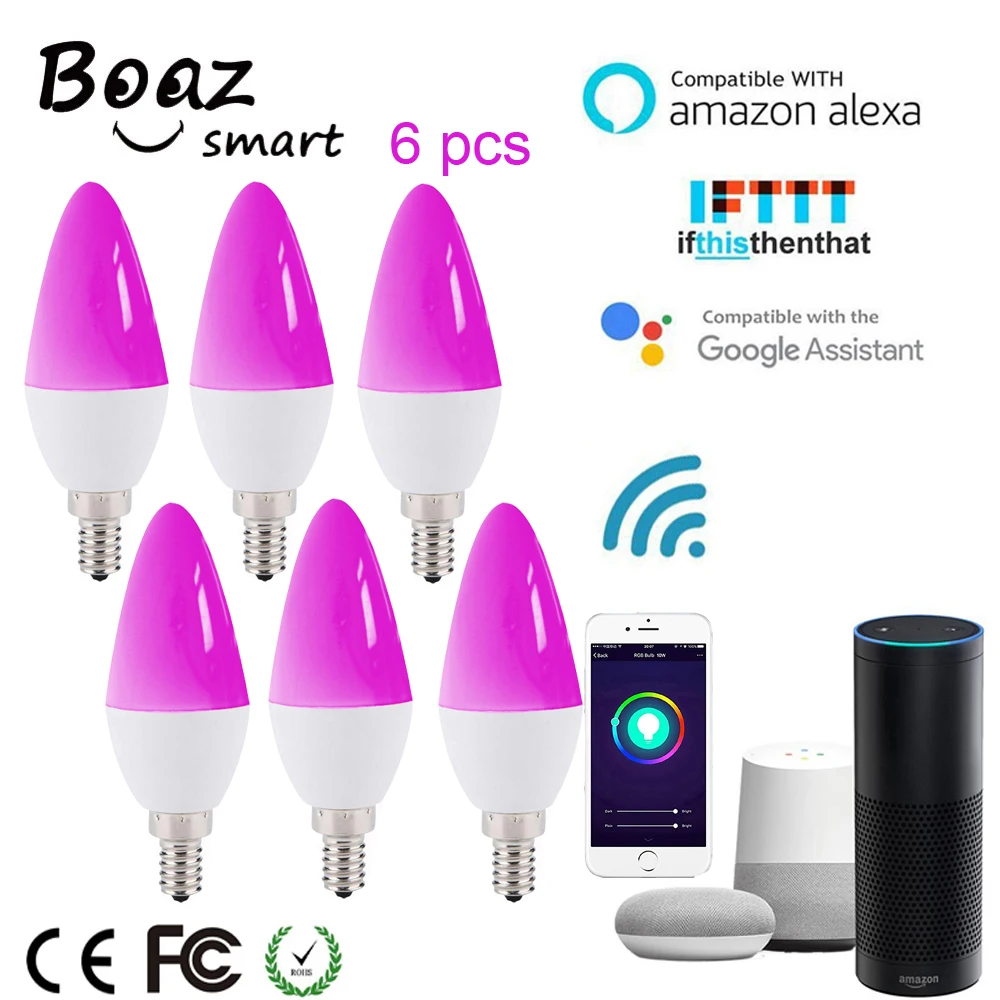 

Boaz-EC E14 Smart Wifi Led Bulb RGBW Multicolor Candle Bulb Tuya Smartlife light APP Voice Control Alexa Echo Google Home IFTTT