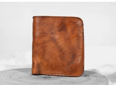 Дизайнерские мужские бумажники из натуральной кожи, Двойные Ретро Короткие маленькие сумочки, женские Зажимы для денег, уникальный качественный мужской кошелек, кожаная сумка для монет - Цвет: Brown
