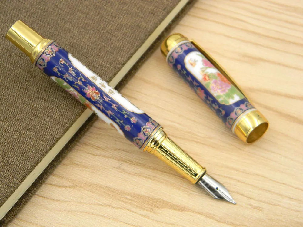 

Ceramic Cloisonne With peony Flower Painting Medium Nib Fountain Pen