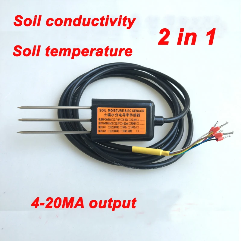 

Free shipping EC10 Output 4-20MA Soil Conductivity Temperature sensor quality ec conductivity 2IN1