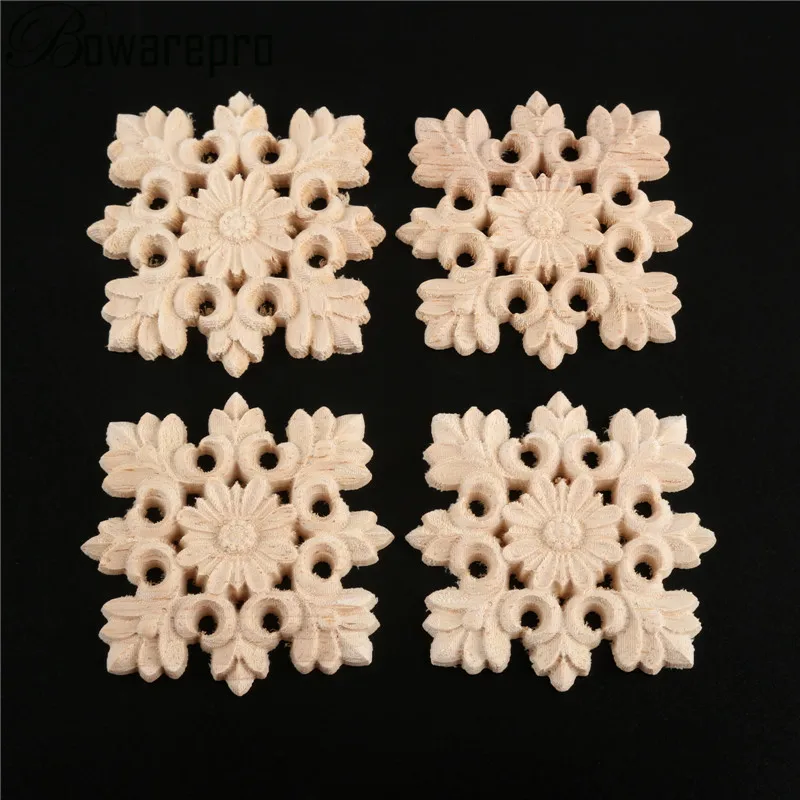 bowarepr 4PCS Applique Frame Vintage Unpainted Wood Carved Decal Corner Onlay Applique Frame