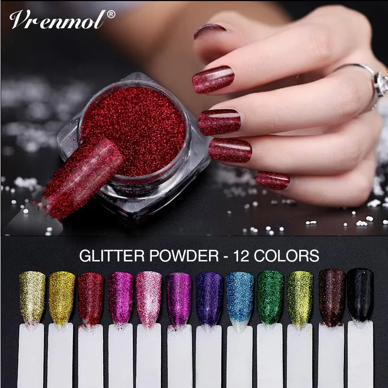

Vrenmol 12 Colors Nail Art Glitter Holographic Pigment Dust Nail Powder French Manicure Acrylic Powder for UV Gel Nail Polish