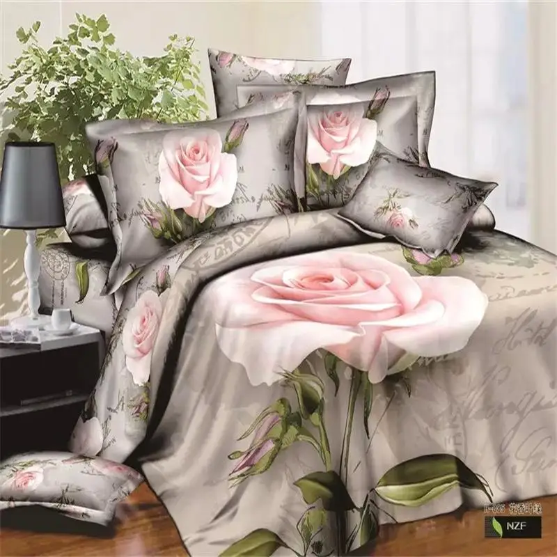 

Elegant Pink Flower 3D Rose Bedding Set King Queen Size Cotton Printed Quilt Cover Bedsheet Pillowcase Bed in a Bag for Girls