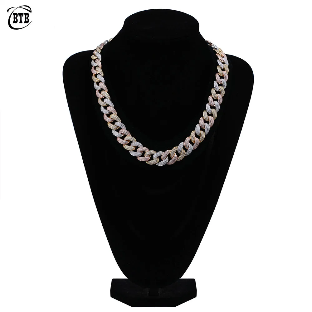 

New Style Luxury Iced Out Paved Cubic Zircon Silver Gold Color Large Cuban Tennis Necklace Hip Hop Chain Mens Jewellery 18mm