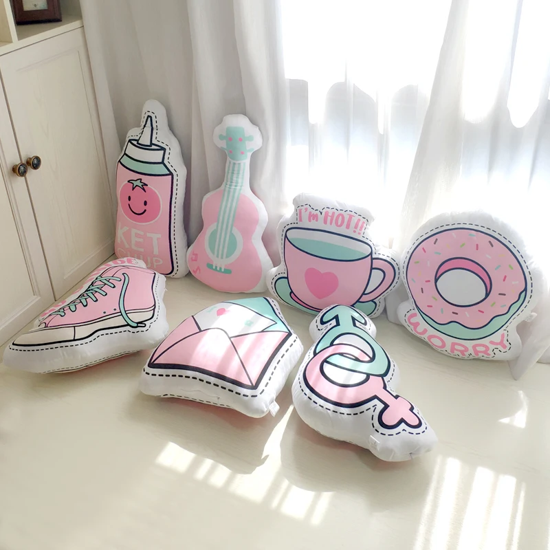 Милая декоративная подушка, плюшевая Двусторонняя Подушка с принтом для украшения дома, розовая подушка, подушка, подарок для девочки