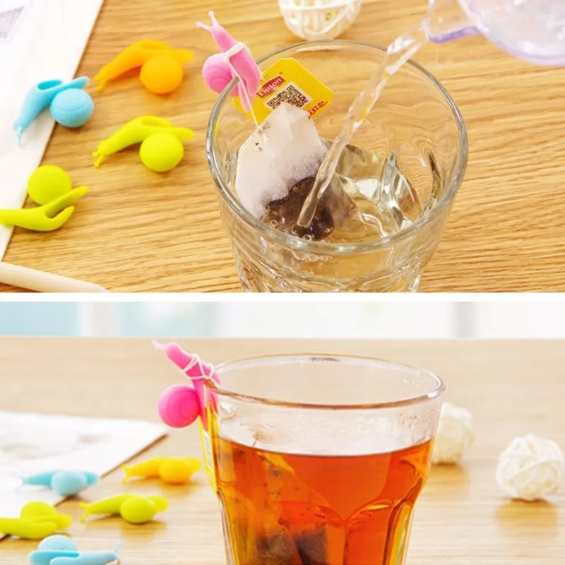 5 шт/лот милый в форме улитки силиконовый пакетик для чая держатель чашки Кружка конфеты цвета подарочный набор хороший случайный цвет