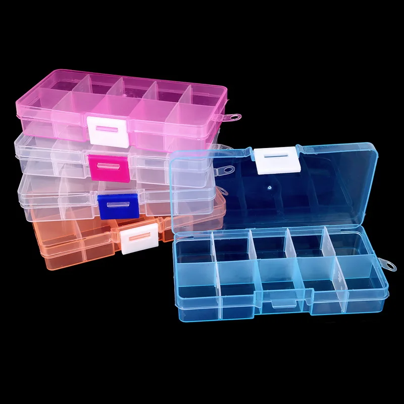Горячая Распродажа 12,8*6,5*2,2 см регулируемая коробка 10 ячеек 5 цветов прозрачный цвет разделяемый пластиковый ящик для хранения DIY коробки для ювелирных изделий