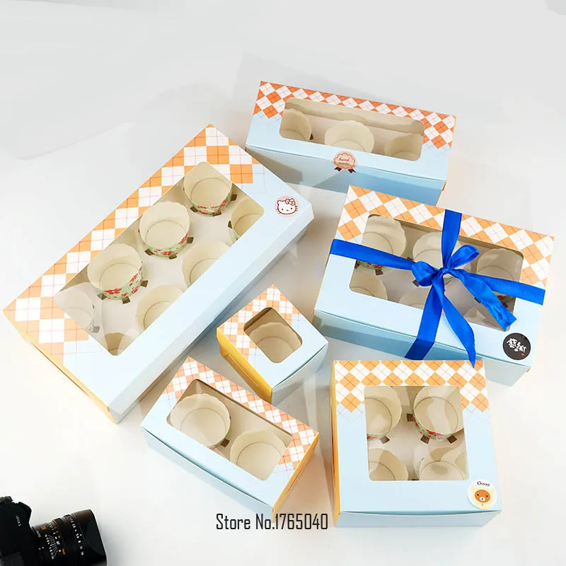 6 держатель 24*16*7.5 см решетки Muffin упаковки печенья коробка с окном Cake Box Vintage100 штук /лот