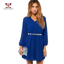 2016 Summer Women Dress Long Sleeve Waist Elastic Chiffon Brief Casual Dress For Women Plus Size Party Dresses vestidos NC-406