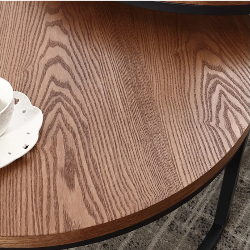 Nest Coffee Table with Metal Frame in Black / 80cm+70cm Round Plywood Top