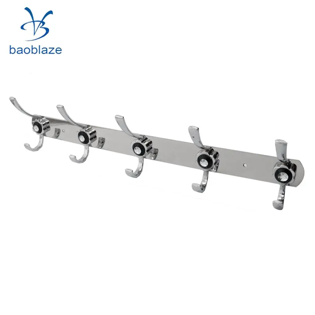 5-Hooks Hanger Hook Rail for Bathroom Towel Kitchenware Clothes Coat Wall Door Mounted Hooks	