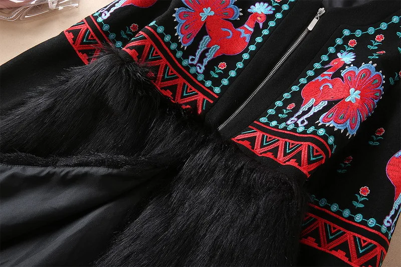 2018 winter runway embroidery overcoat Ethinc style women faux fur coat D638 2018 winter runway embroidery overcoat Ethinc style women faux fur coat D638