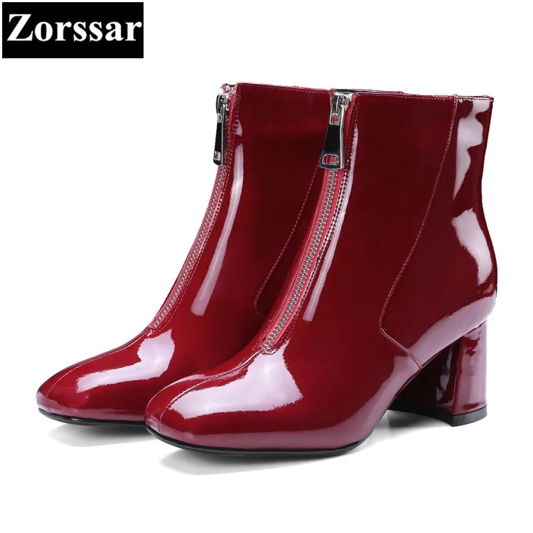 {Zorssar} 2018 NEW fashion Women shoes Round Toe Thick heel ankle snow boots patent leather High heels womens boots winter цена {Zorssar} 2018 NEW fashion Women shoes Round Toe Thick heel ankle snow boots patent leather High heels womens boots winter цены онлайн
