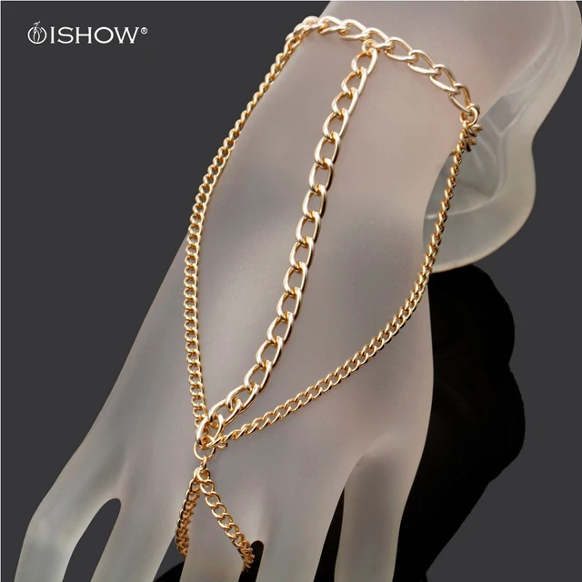 Pulseira Jewelry Imitation Gold Chain Linked Bracelet Elegant Finger Pulseira Jewelry Imitation Gold Chain Linked Bracelet Elegant Finger Loop Women S Wire Harness Hand