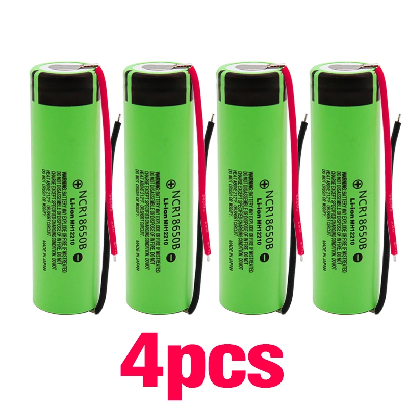 New 18650 battery 3400mah 3.7v lithium battery for NCR18650B 3400mah Suitable for Panasonic flashlight battery+ diy wire - Цвет: 4pcs