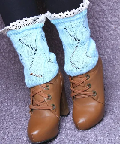 Женские сплошные с алмазным тиснением вязаные гетры для девочек, кружевные обрезные манжеты, носки для ботинок, 23 пар/лот#3889 - Цвет: aqua