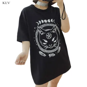

Cat Printed Female Harajuku T-Shirt Short Sleeve Women Tops Loose Summer T Shirt Personality Street Style Top T-shirt