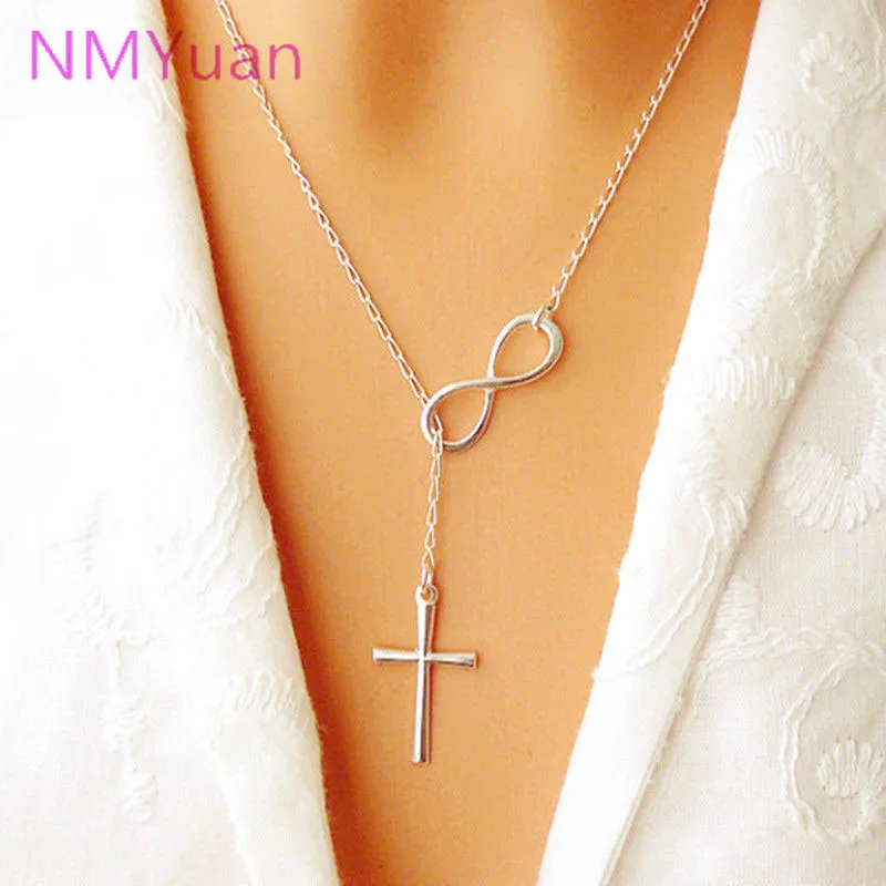 

Europe And The United States Foreign Trade New Silver 8 Words Cross Sweater Chain Jewelry Girls Fashion Necklace Wholesale