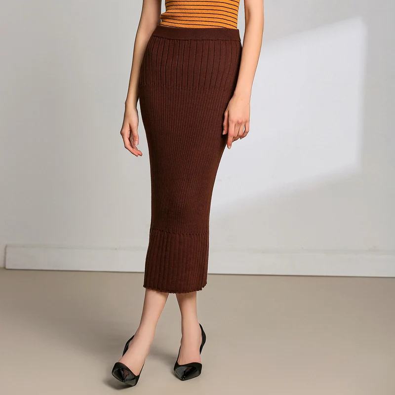 

Vintage Winter Long Skirt Women Stretch Woolen Pencil Skirt Cashmere High Waist Office Lady Bodycon Skirt Saias Skirt