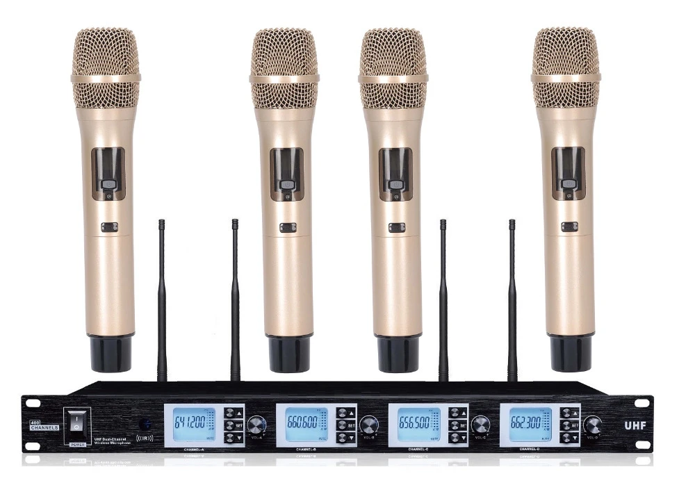 Bolymic Four Wireless Microphone System | Wireless Karaoke Mic Professional Stage Microphone System - Microphones - AliExpress