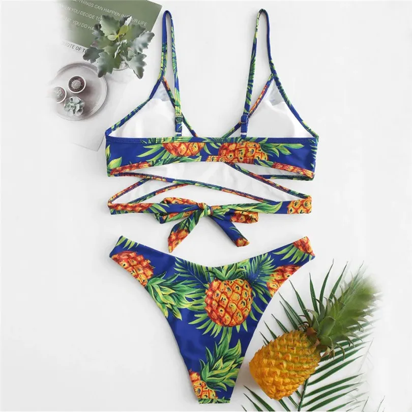 New 2019 Women Bikini Pineapple Bohemian Fruits Print High Cut V Neck Sets Two Pieces Bikini Swimwear Swimsuit Beachwear #E11 (3)