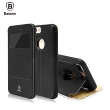 Baseus Окно Флип Кожаный Чехол Для iPhone 7/7 Плюс Чехол Смарт Сна Полный Охват Защиты Кронштейн Телефон Оболочки Coque