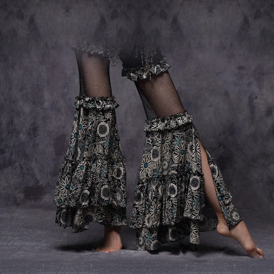 Танца живота Американский этнический стиль танцевальная одежда для женщин Цыганский танец Высокая талия расклешенные брюки для йоги женские s танец живота брюки