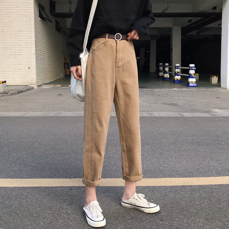2019 Real Sale Mom Jeans Women's Loose Irregular Seam Jeans In Autumn And Winter High Waist Straight Trousers Wide Legs Student