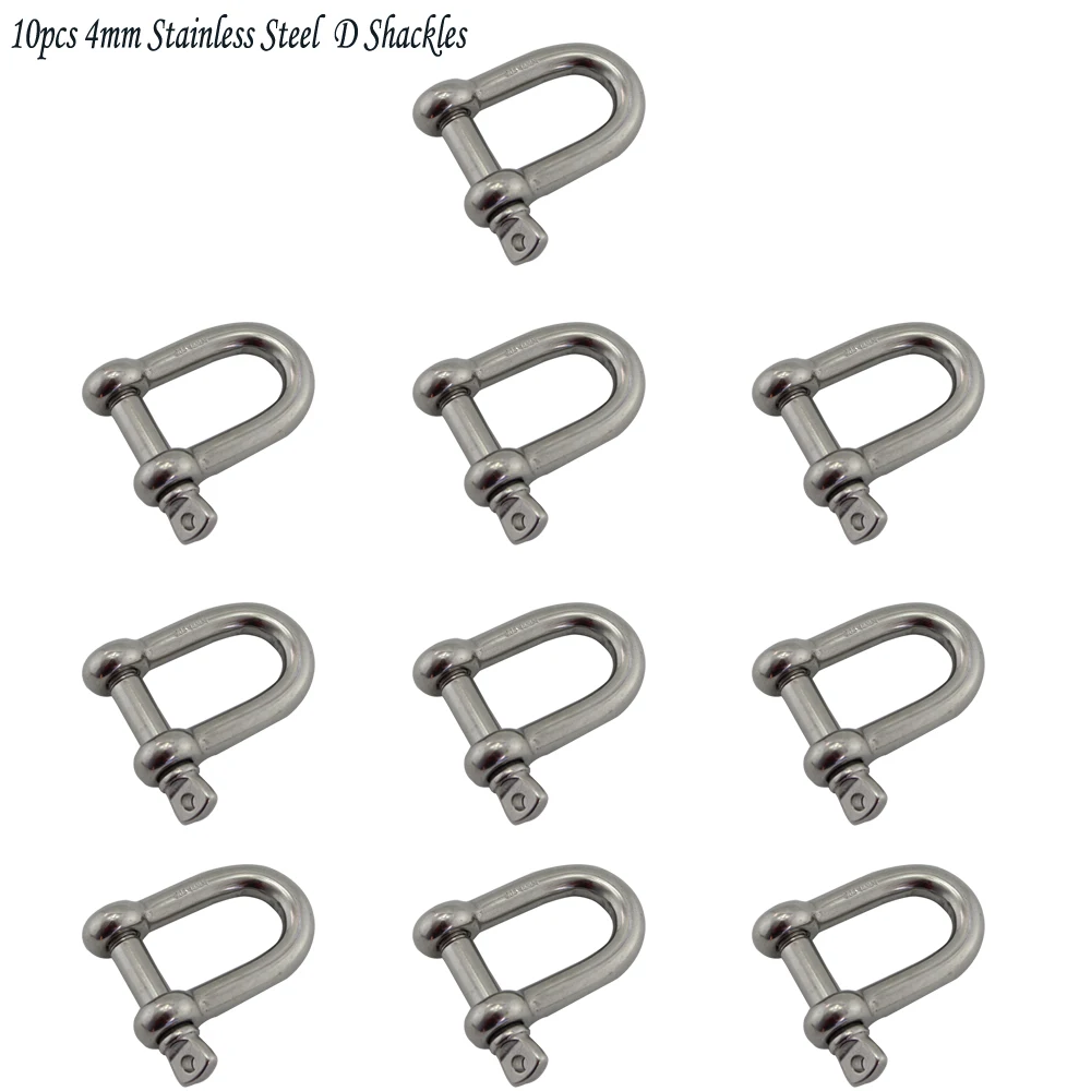 10pcs 4mm Stainless Steel D shackles for Connections of Chains or Wire Rope Adjustable Paracord Bracelet Survival Buckles