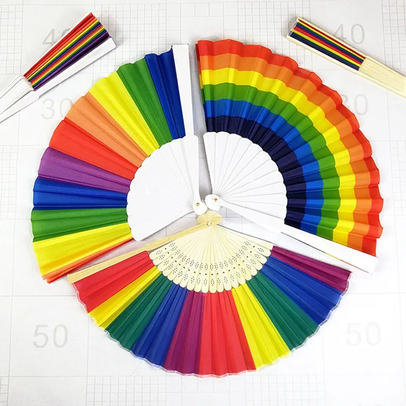 

23CM Colorful Rainbow Hand Fan Plastic Bone Fan Rainbow Arc Natural Bright Color Home Decoration
