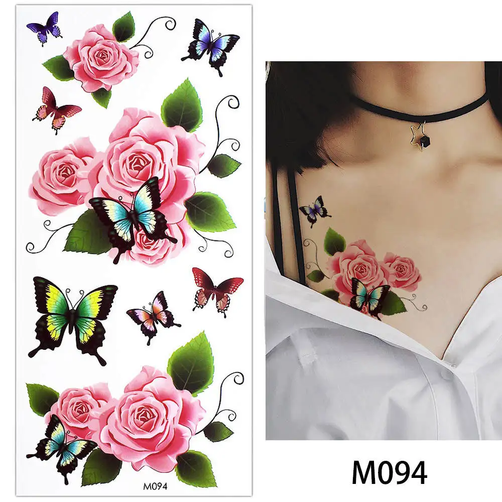 Яркий 1 лист цветок розы для временного макияжа Татуировка цветной рисунок бабочка браслет цепочка задняя нога художественная Татуировка наклейка
