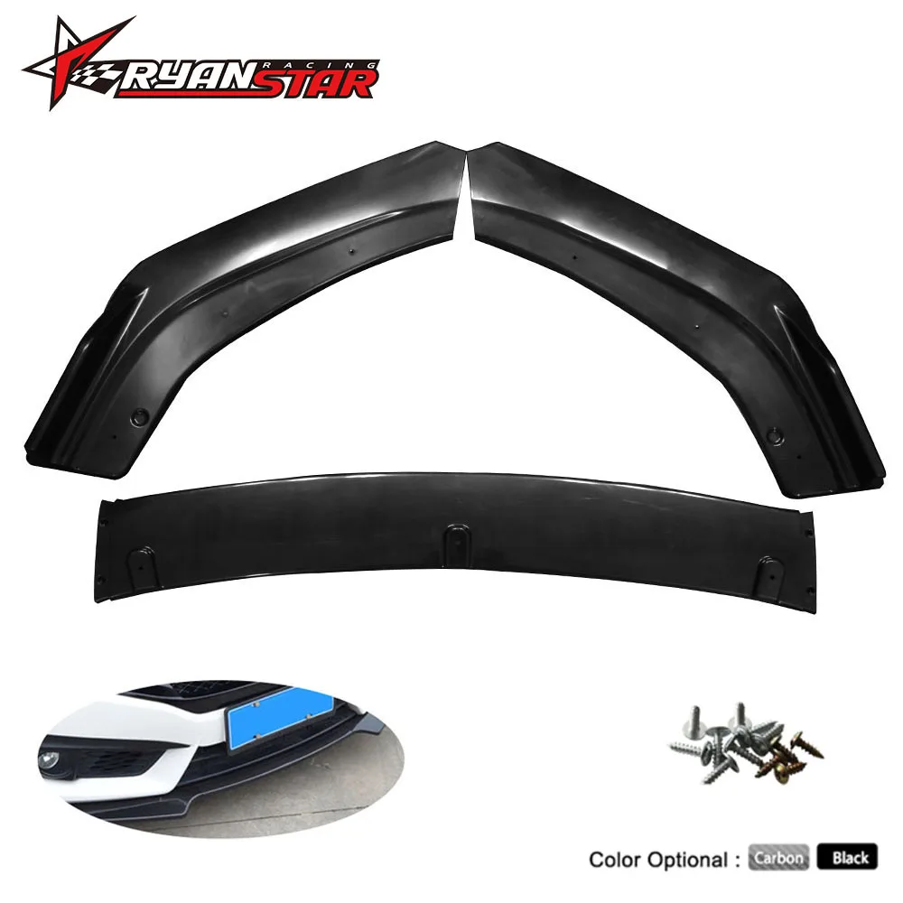 

3pcs Front Bumper Lip Kit Spoiler For Honda Civic Sedan 4Dr 2016 2017 2018 Black Body SSW021