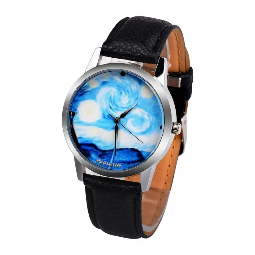 

Fashion Womens Clock Blue Sea Pattern Faux Leather Analog Quartz Wrist Watch Creative Women Watches NEW Reloj Mujer Aug09
