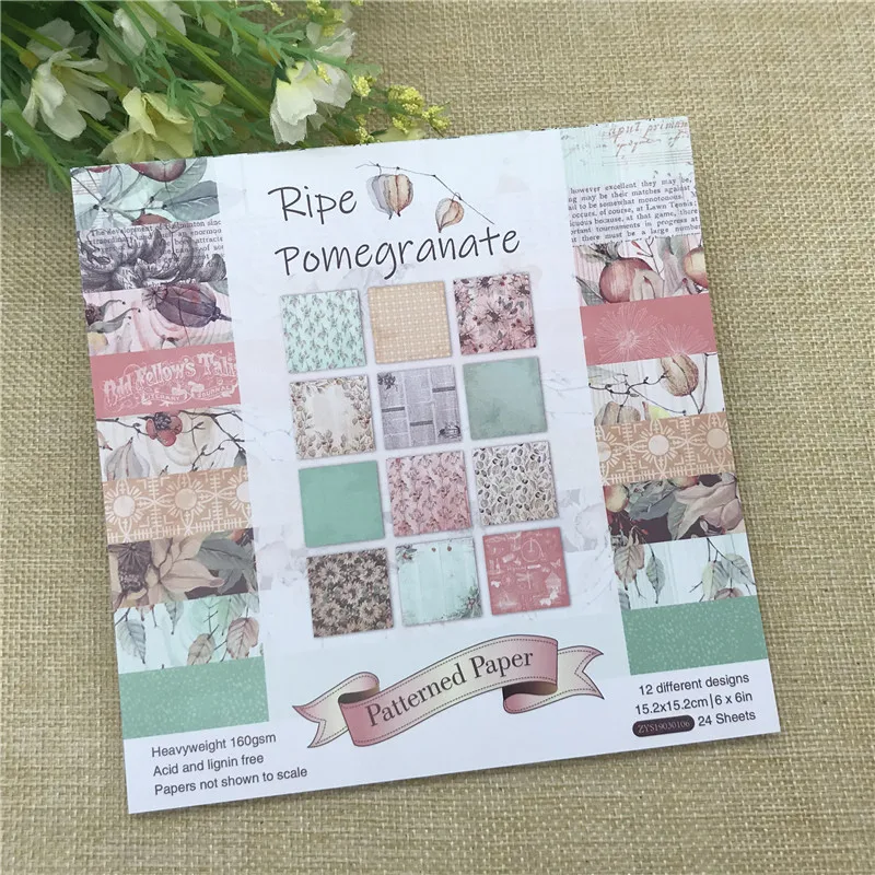 

24 sheets 6"X6"Ripe pomegranate paper Scrapbooking paper pack handmade craft paper craft Background pad